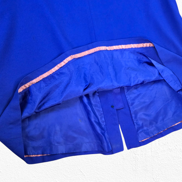 90s Vintage Cobalt Blue Knot Button Evan Picone Longline Jacket Overcoat Size 18 - Picture 6 of 7